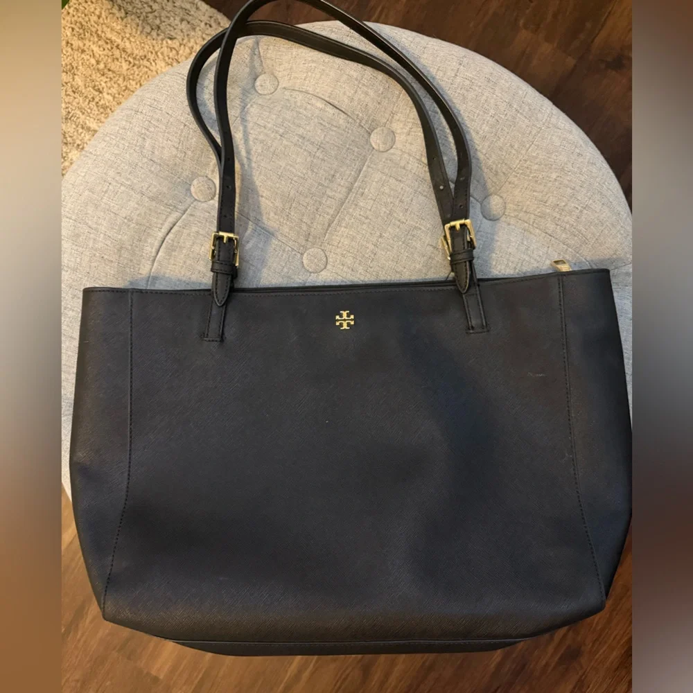 Tory Burch Large York Black Leather Buckle Tote ✨Excellent Condition Retail $598 - Picture 2 of 13